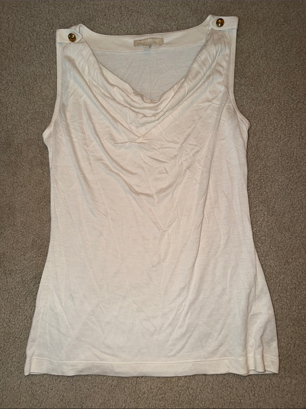 Ann Taylor Cream Draped Neck Sleeveless Tank with Gold Buttons